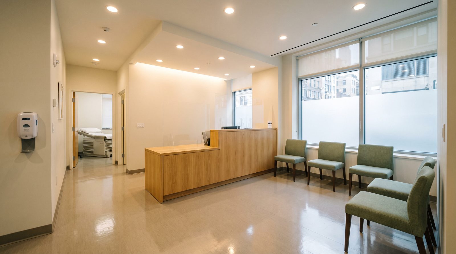 A disinfected medical waiting room in a Kips Bay practice